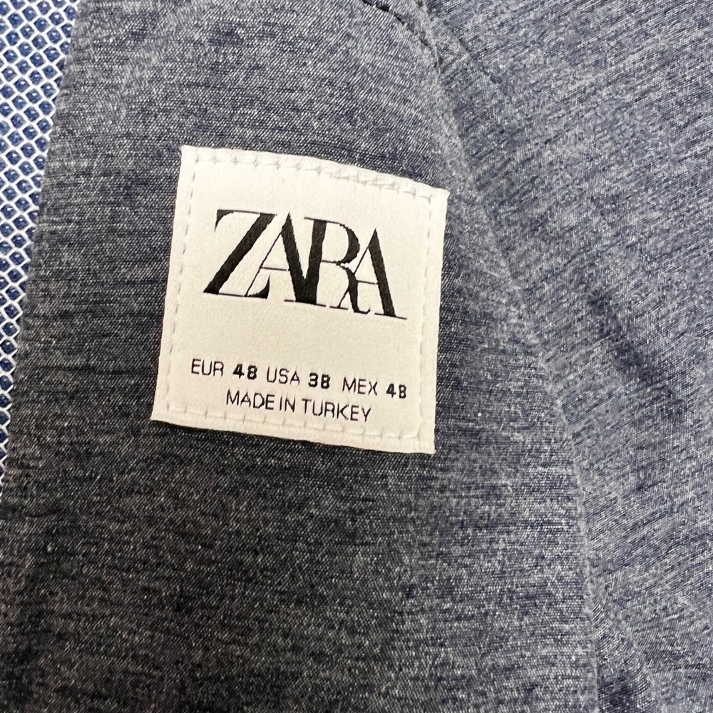Zara Blazer Men 48 Blue New Textured Two Button Slim Fit Sport Coat Jacket - Picture 9 of 13